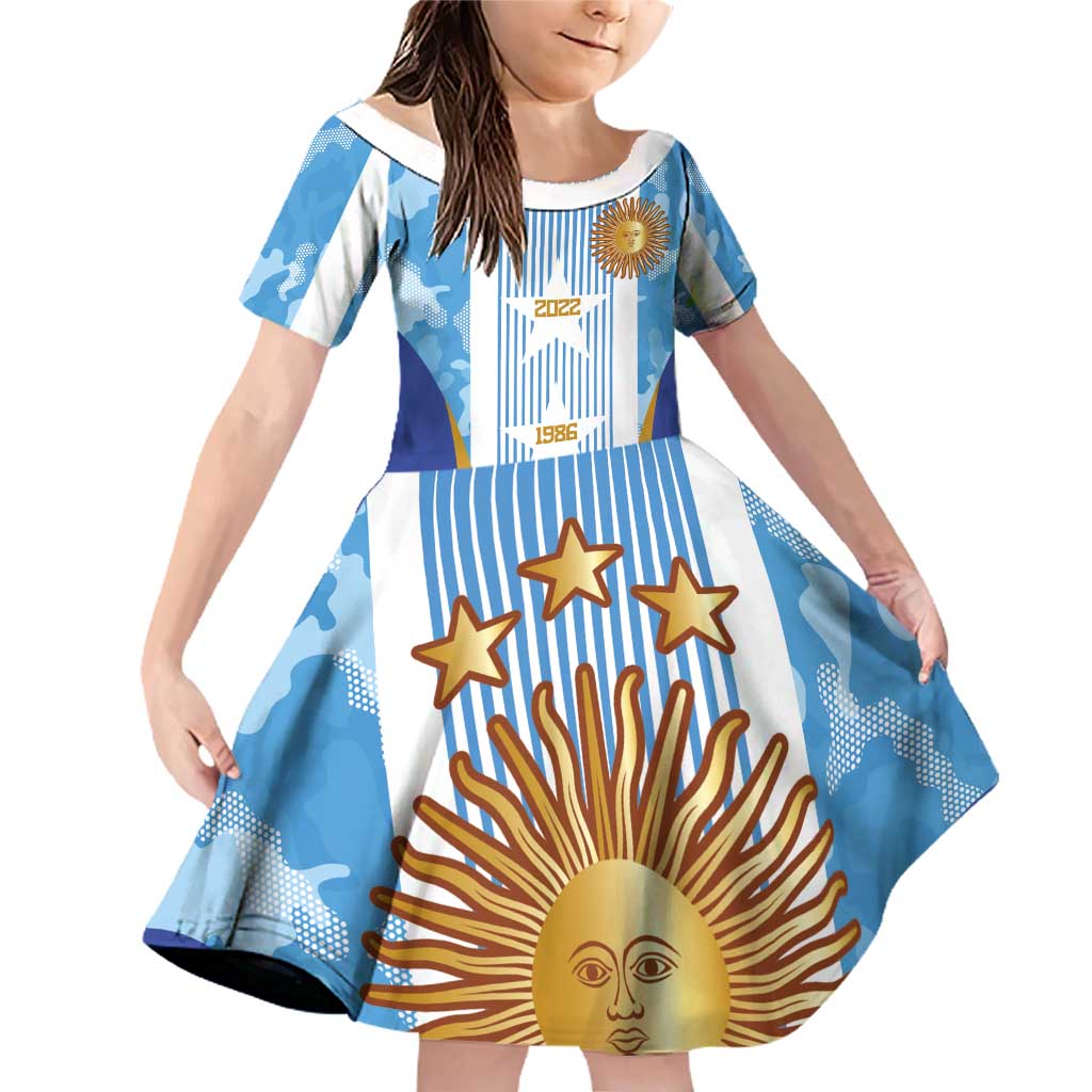 Custom Argentina Football Family Matching Off Shoulder Short Dress and Hawaiian Shirt La Albiceleste Three Times The Best in The World
