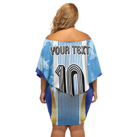 Custom Argentina Football Family Matching Off Shoulder Short Dress and Hawaiian Shirt La Albiceleste Three Times The Best in The World