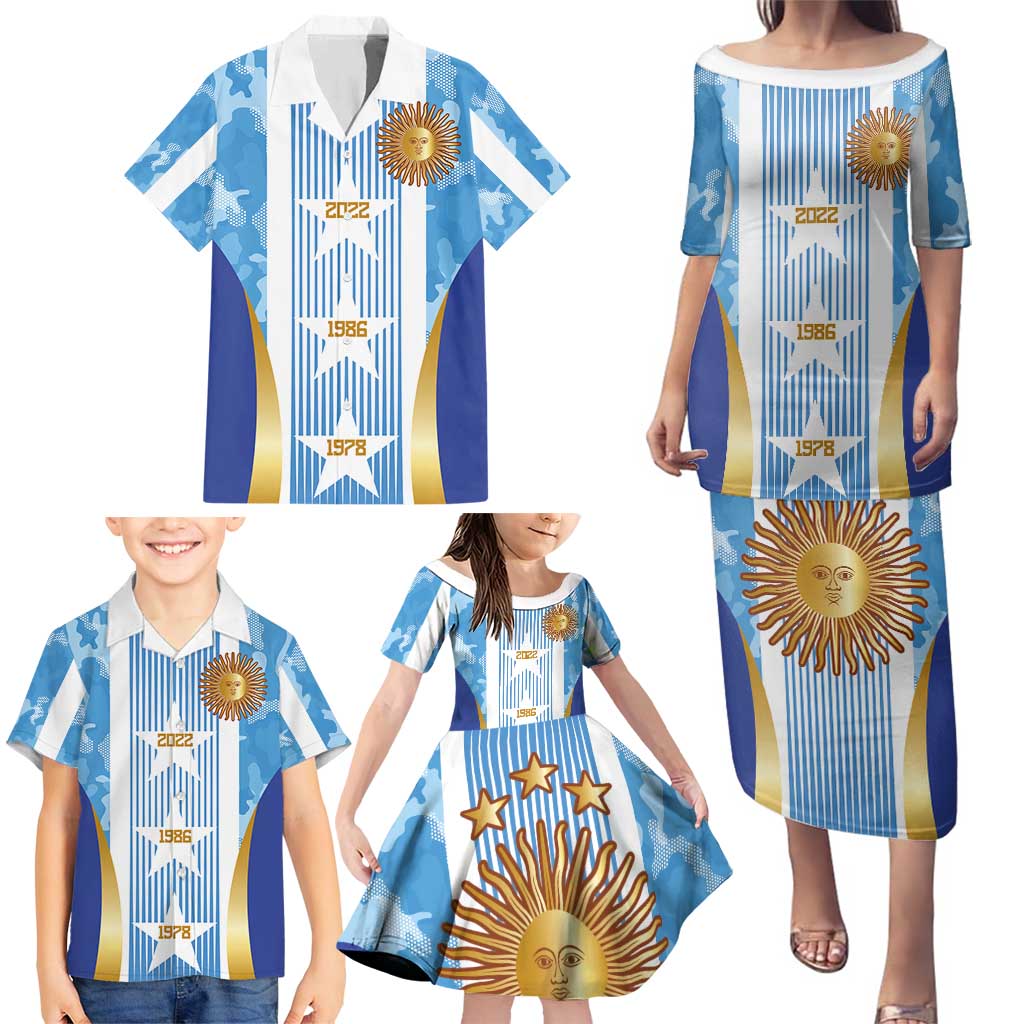 Custom Argentina Football Family Matching Puletasi and Hawaiian Shirt La Albiceleste Three Times The Best in The World