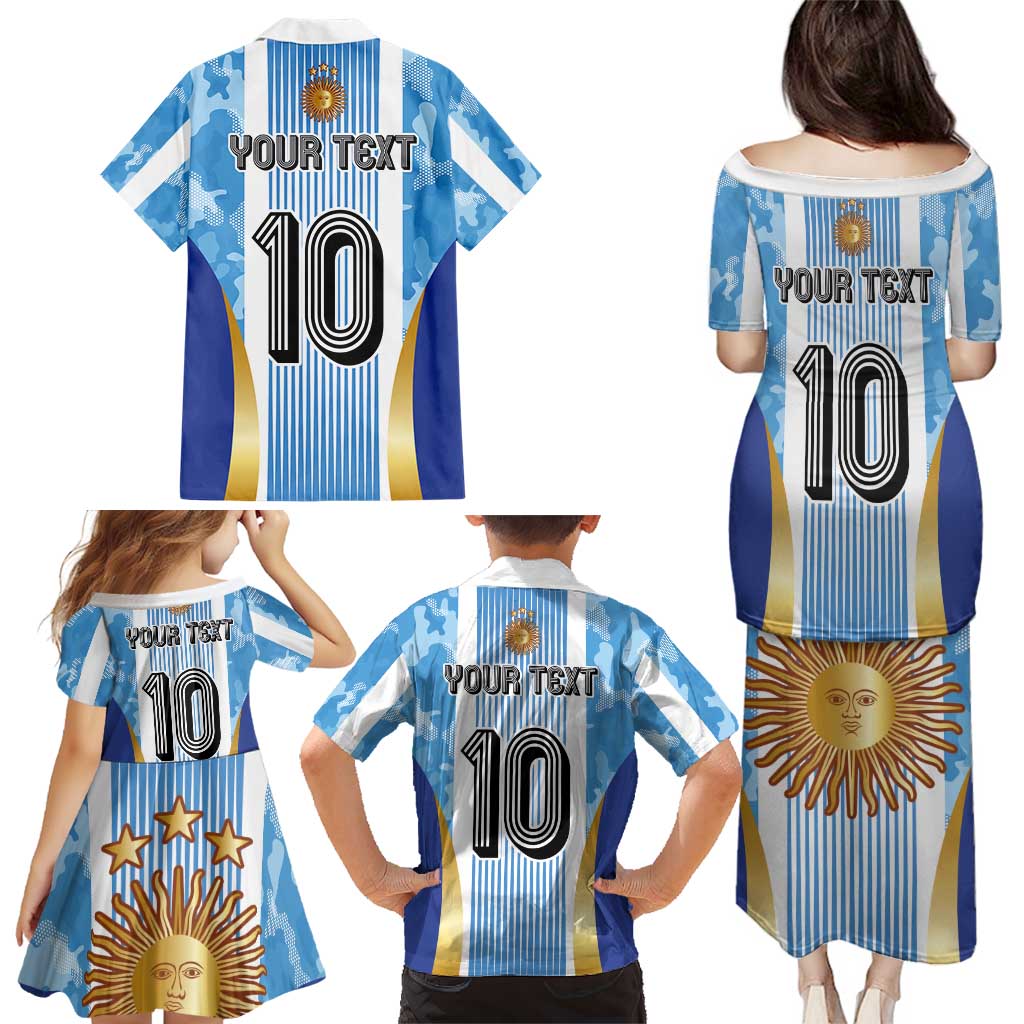 Custom Argentina Football Family Matching Puletasi and Hawaiian Shirt La Albiceleste Three Times The Best in The World