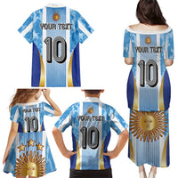 Custom Argentina Football Family Matching Puletasi and Hawaiian Shirt La Albiceleste Three Times The Best in The World