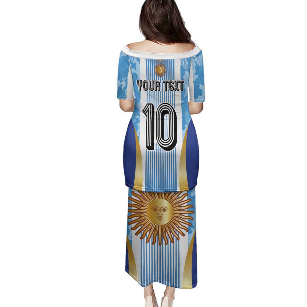 Custom Argentina Football Family Matching Puletasi and Hawaiian Shirt La Albiceleste Three Times The Best in The World