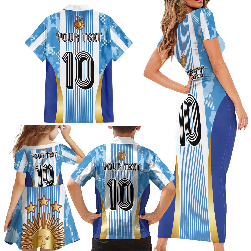 Custom Argentina Football Family Matching Short Sleeve Bodycon Dress and Hawaiian Shirt La Albiceleste Three Times The Best in The World