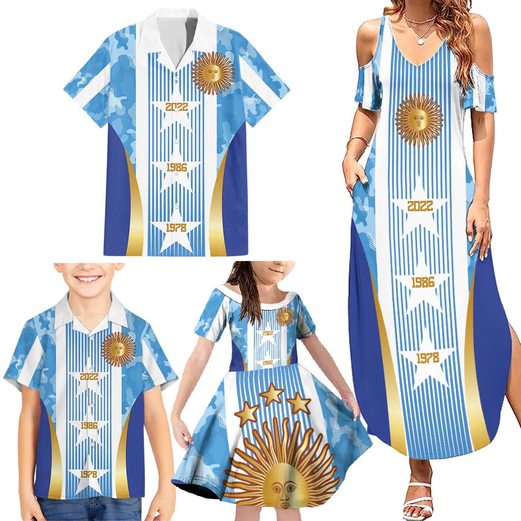 Custom Argentina Football Family Matching Summer Maxi Dress and Hawaiian Shirt La Albiceleste Three Times The Best in The World