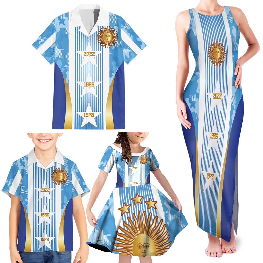Custom Argentina Football Family Matching Tank Maxi Dress and Hawaiian Shirt La Albiceleste Three Times The Best in The World