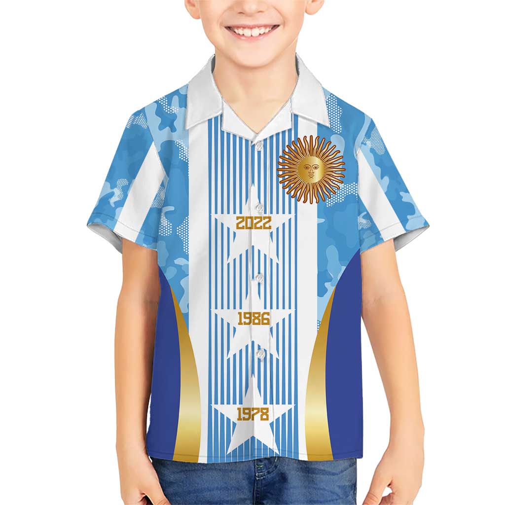 Custom Argentina Football Kid Hawaiian Shirt La Albiceleste Three Times The Best in The World