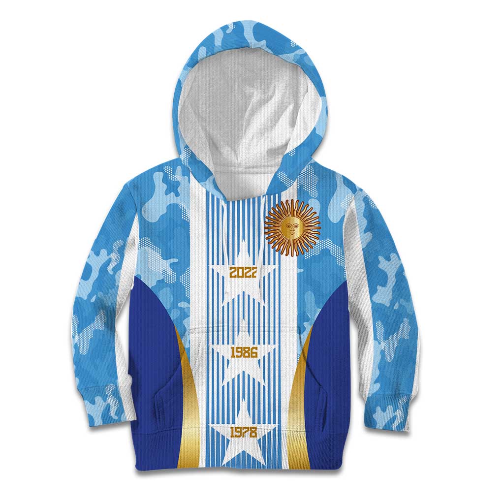 Custom Argentina Football Kid Hoodie La Albiceleste Three Times The Best in The World