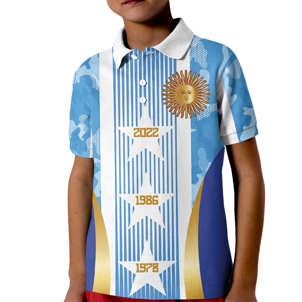 Custom Argentina Football Kid Polo Shirt La Albiceleste Three Times The Best in The World