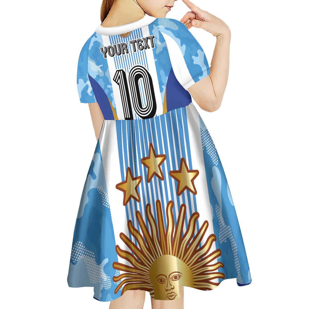 Custom Argentina Football Kid Short Sleeve Dress La Albiceleste Three Times The Best in The World