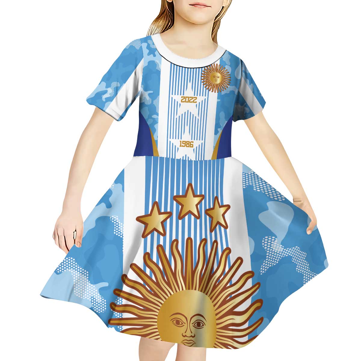 Custom Argentina Football Kid Short Sleeve Dress La Albiceleste Three Times The Best in The World