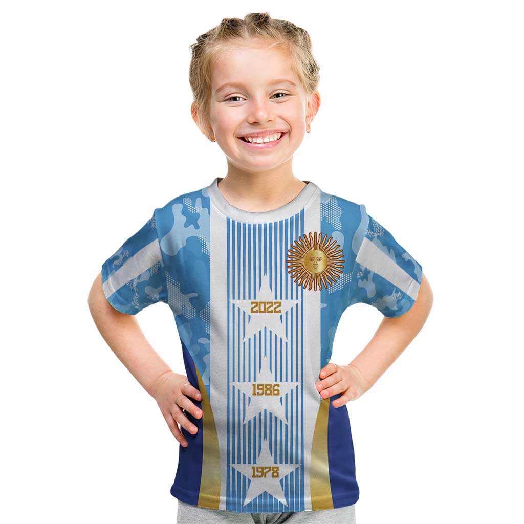 Custom Argentina Football Kid T Shirt La Albiceleste Three Times The Best in The World