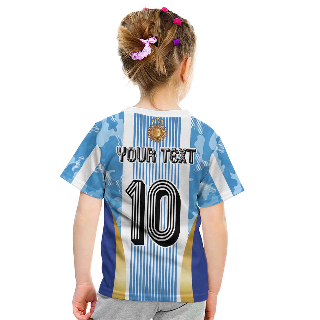 Custom Argentina Football Kid T Shirt La Albiceleste Three Times The Best in The World
