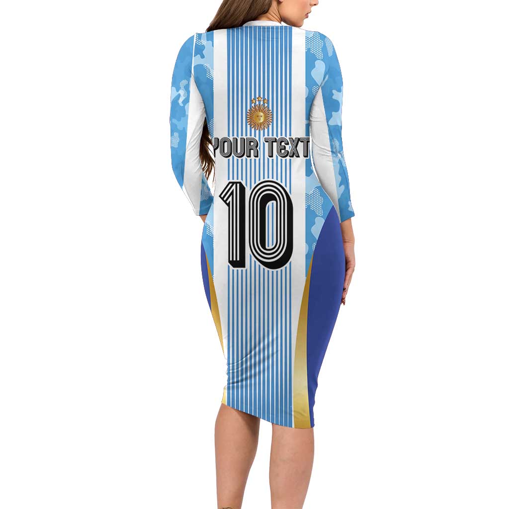 Custom Argentina Football Long Sleeve Bodycon Dress La Albiceleste Three Times The Best in The World