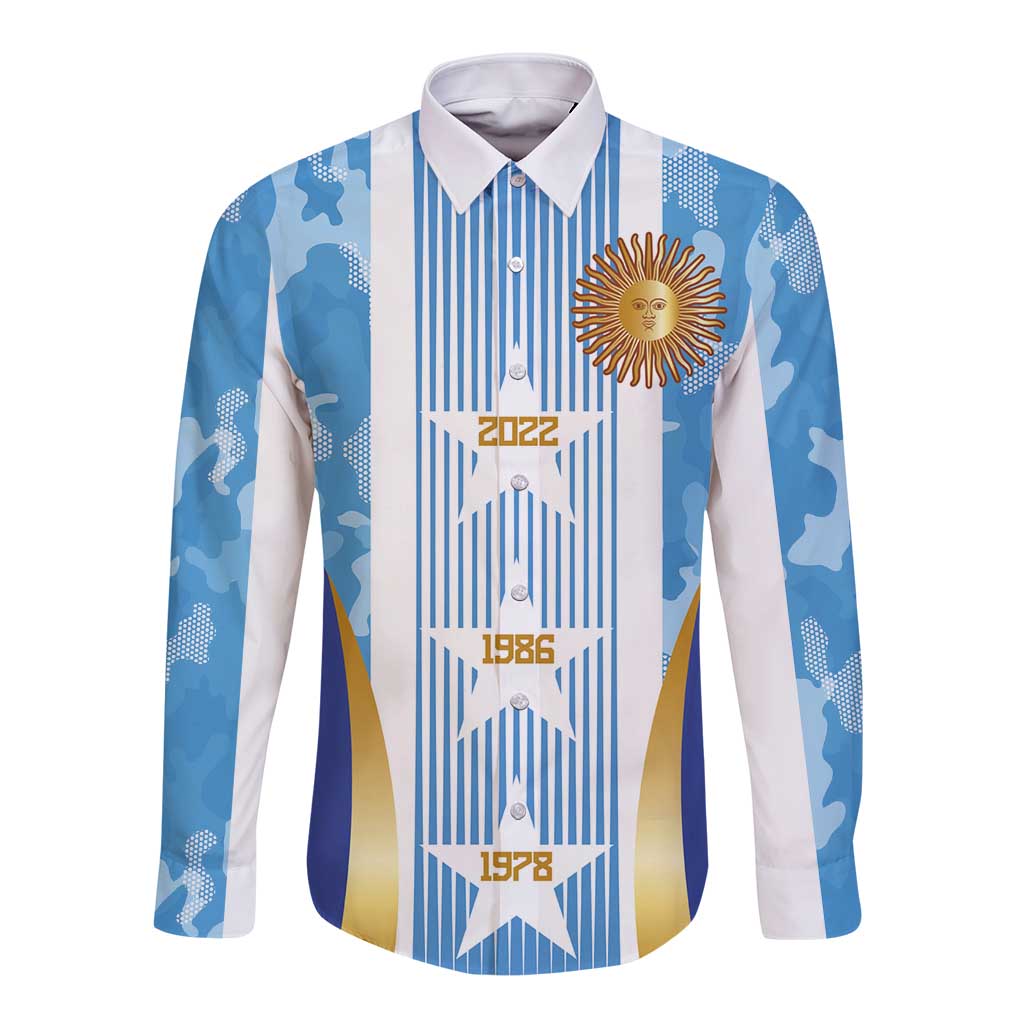Custom Argentina Football Long Sleeve Button Shirt La Albiceleste Three Times The Best in The World