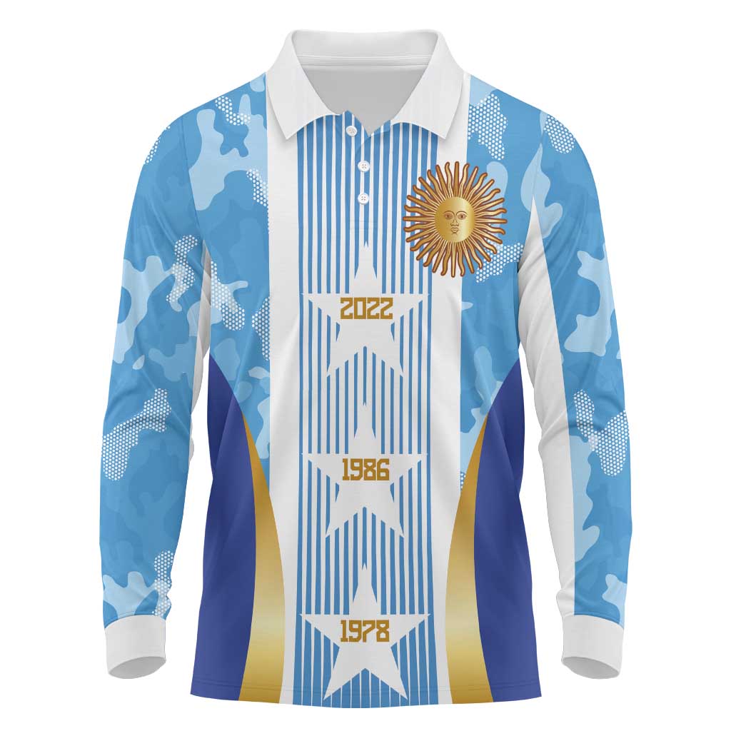 Custom Argentina Football Long Sleeve Polo Shirt La Albiceleste Three Times The Best in The World