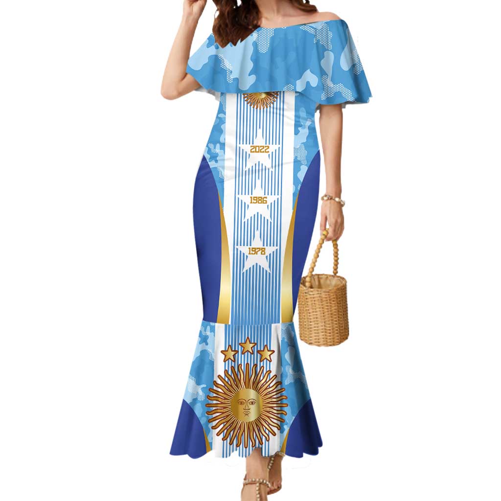 Custom Argentina Football Mermaid Dress La Albiceleste Three Times The Best in The World