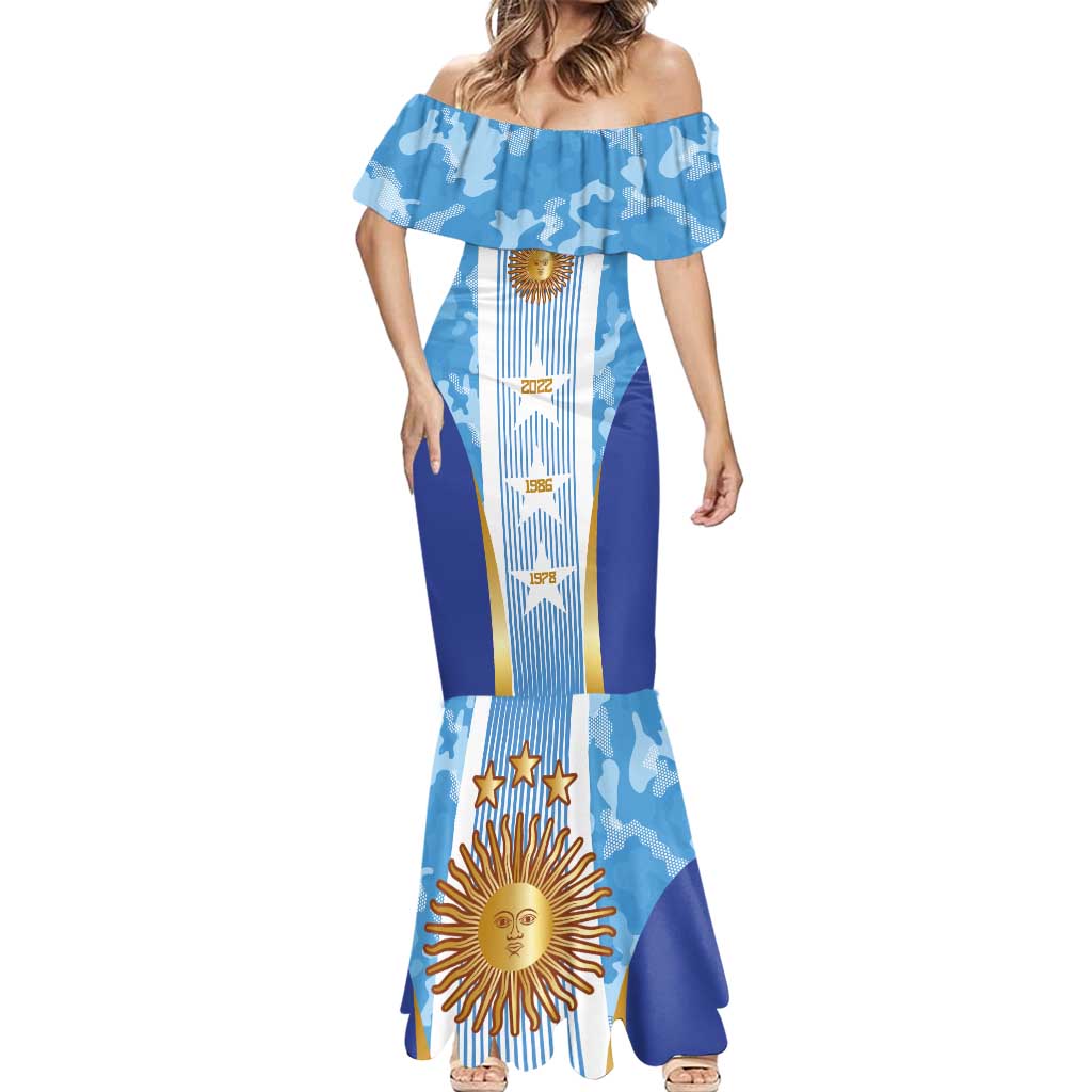 Custom Argentina Football Mermaid Dress La Albiceleste Three Times The Best in The World