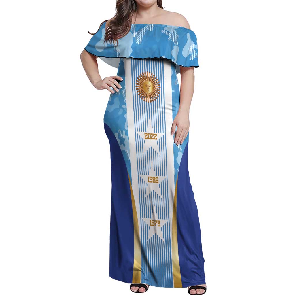Custom Argentina Football Off Shoulder Maxi Dress La Albiceleste Three Times The Best in The World