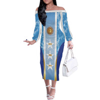 Custom Argentina Football Off The Shoulder Long Sleeve Dress La Albiceleste Three Times The Best in The World