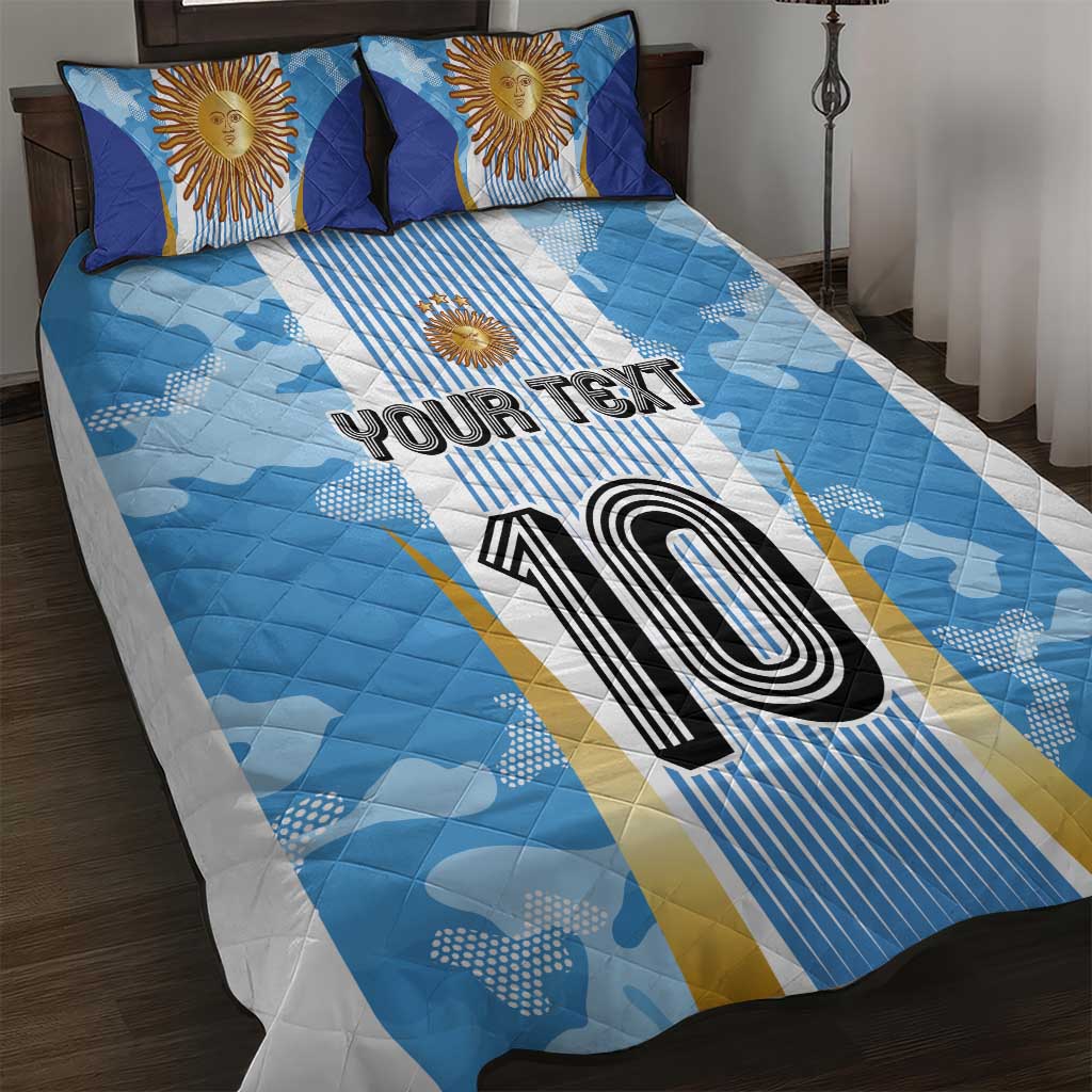 Custom Argentina Football Quilt Bed Set La Albiceleste Three Times The Best in The World