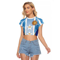 Custom Argentina Football Raglan Cropped T Shirt La Albiceleste Three Times The Best in The World