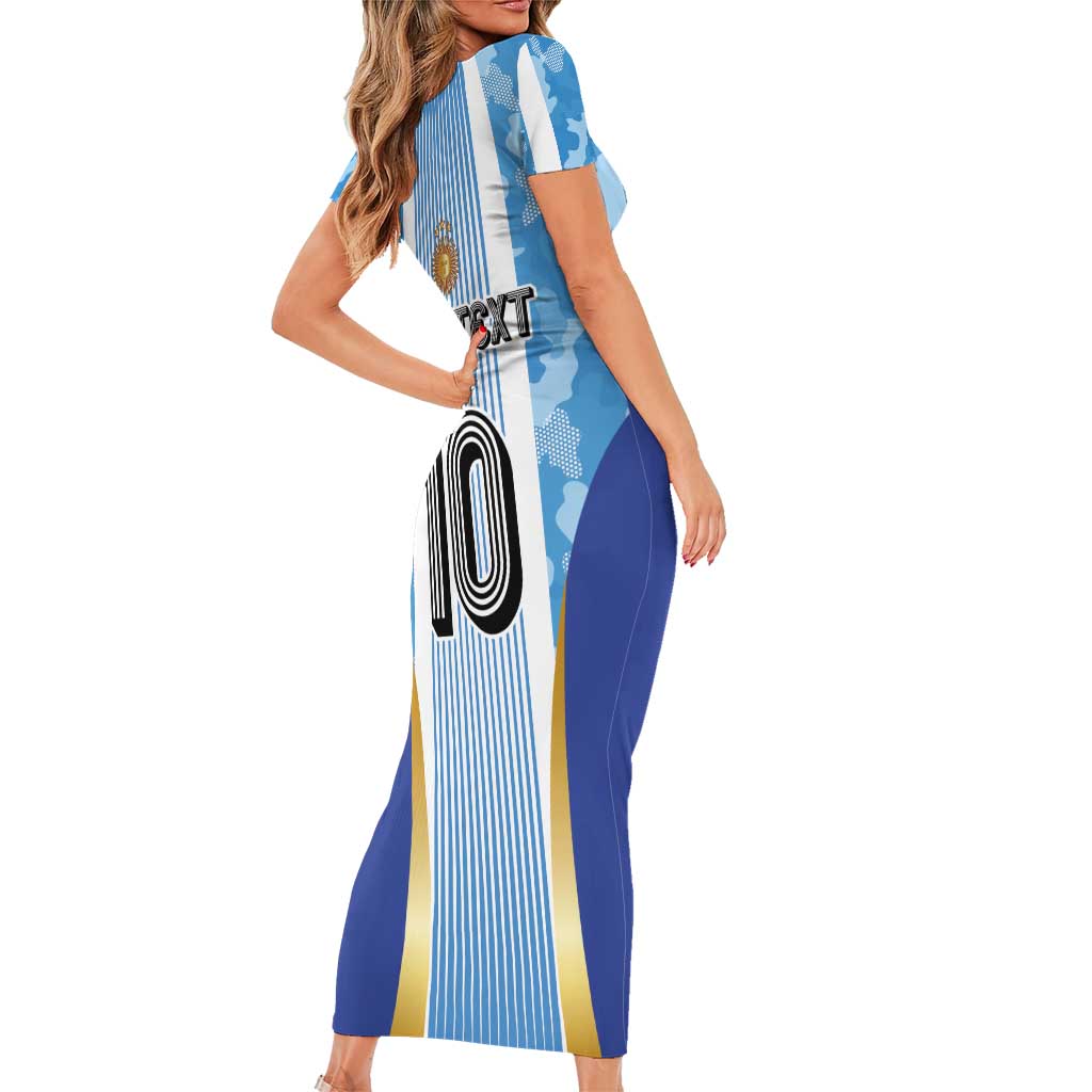 Custom Argentina Football Short Sleeve Bodycon Dress La Albiceleste Three Times The Best in The World