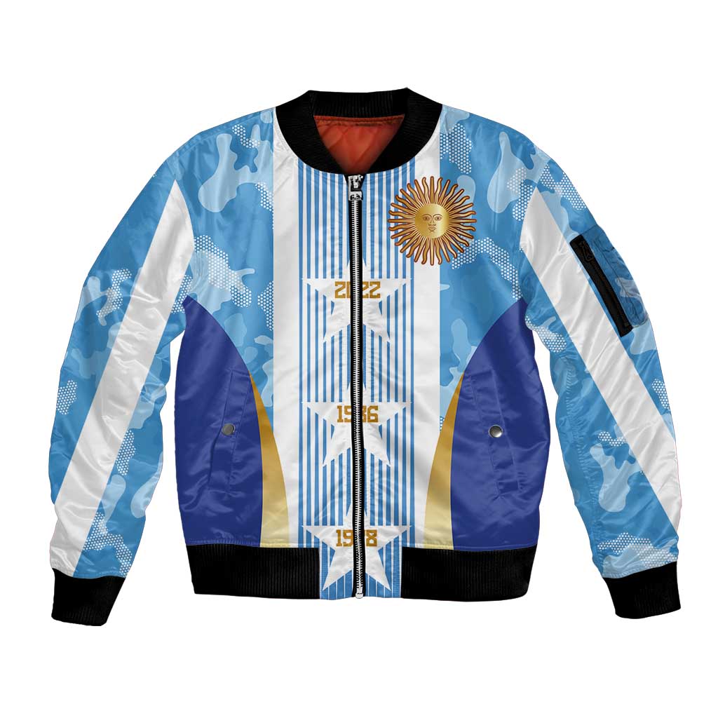 Custom Argentina Football Sleeve Zip Bomber Jacket La Albiceleste Three Times The Best in The World