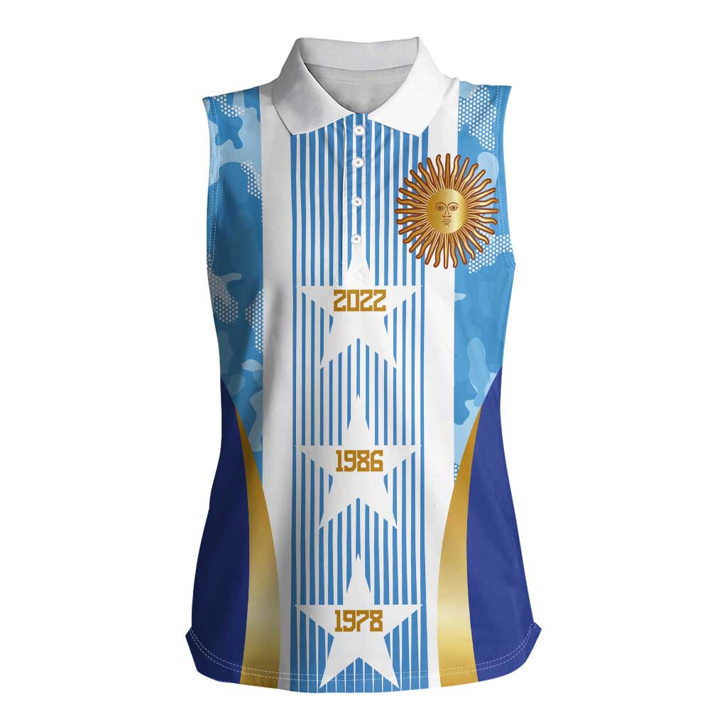 Custom Argentina Football Women Sleeveless Polo Shirt La Albiceleste Three Times The Best in The World