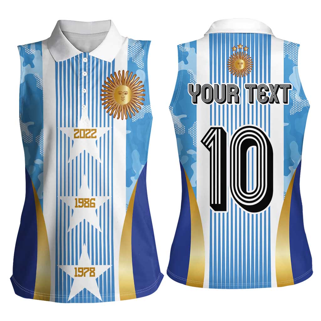 Custom Argentina Football Women Sleeveless Polo Shirt La Albiceleste Three Times The Best in The World