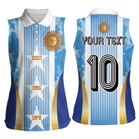 Custom Argentina Football Women Sleeveless Polo Shirt La Albiceleste Three Times The Best in The World