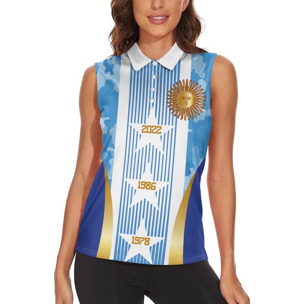 Custom Argentina Football Women Sleeveless Polo Shirt La Albiceleste Three Times The Best in The World