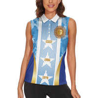 Custom Argentina Football Women Sleeveless Polo Shirt La Albiceleste Three Times The Best in The World