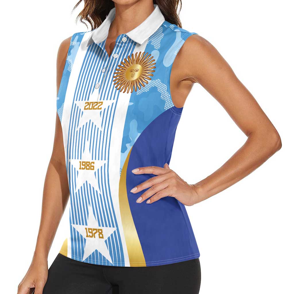 Custom Argentina Football Women Sleeveless Polo Shirt La Albiceleste Three Times The Best in The World