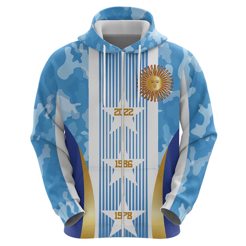 Custom Argentina Football Zip Hoodie La Albiceleste Three Times The Best in The World