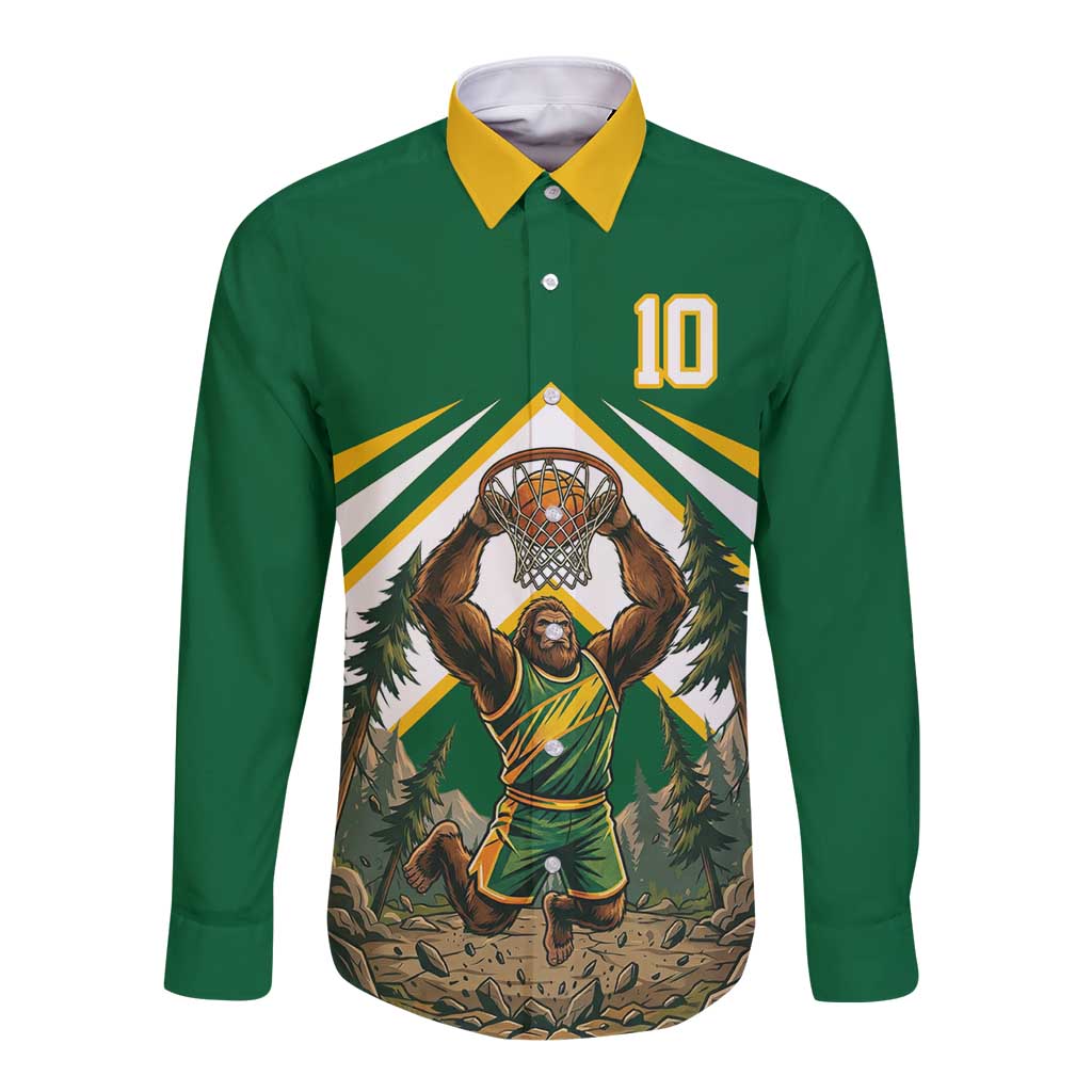 Custom Bigfoot Dunk and Mountain Forests Long Sleeve Button Shirt