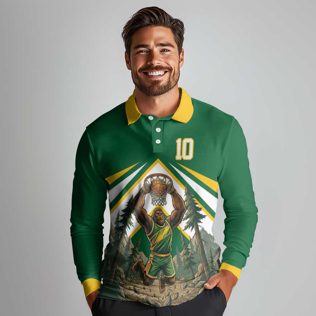 Custom Bigfoot Dunk and Mountain Forests Long Sleeve Polo Shirt