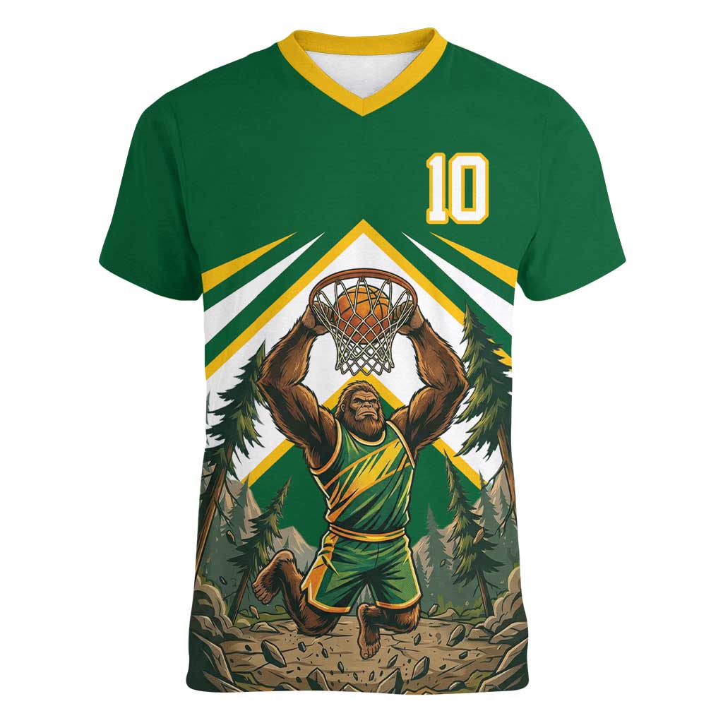 Custom Bigfoot Dunk and Mountain Forests Women V-Neck T-Shirt