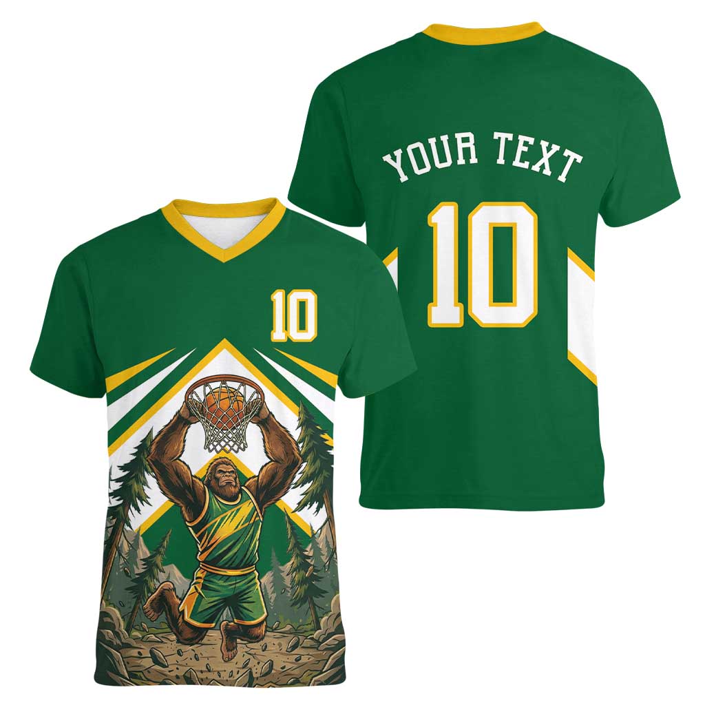 Custom Bigfoot Dunk and Mountain Forests Women V-Neck T-Shirt