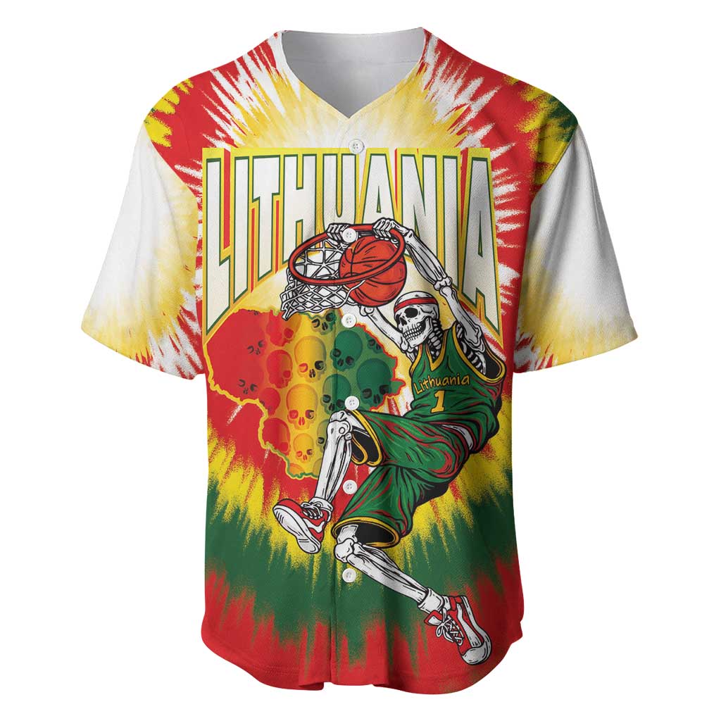 Custom Lithuania-Skeleton Power Dunk Baseball Jersey Tie Dye Style