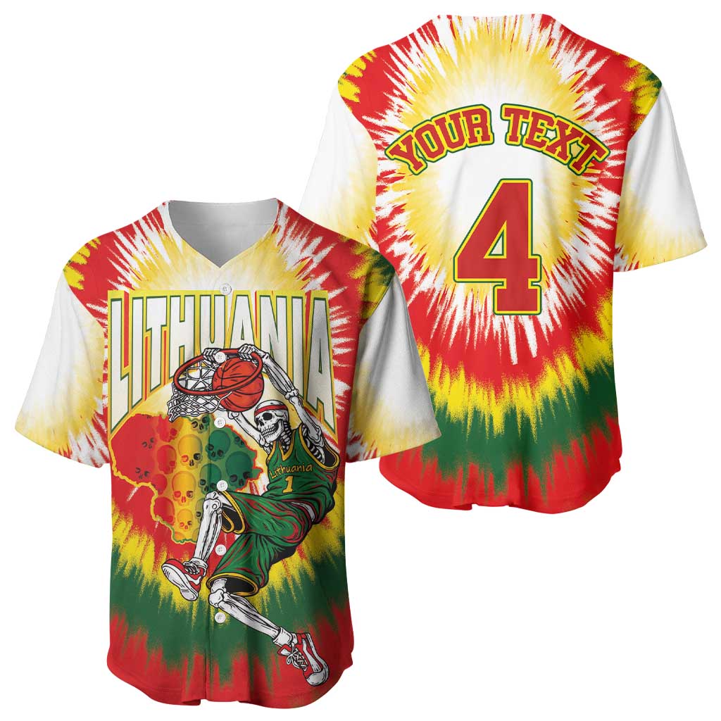 Custom Lithuania-Skeleton Power Dunk Baseball Jersey Tie Dye Style