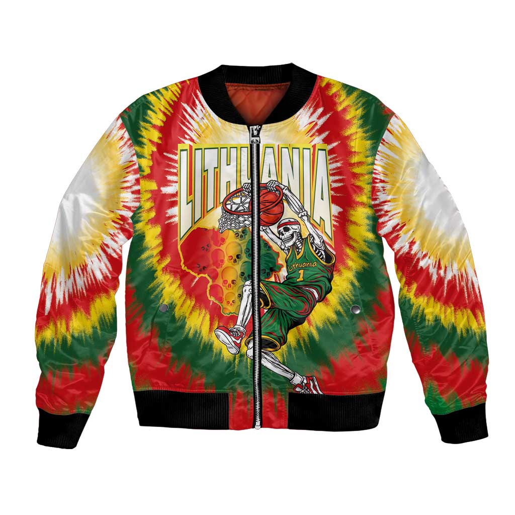 Custom Lithuania-Skeleton Power Dunk Bomber Jacket Tie Dye Style