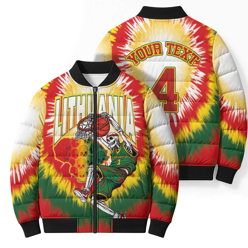 Custom Lithuania-Skeleton Power Dunk Bomber Puffer Jacket Tie Dye Style