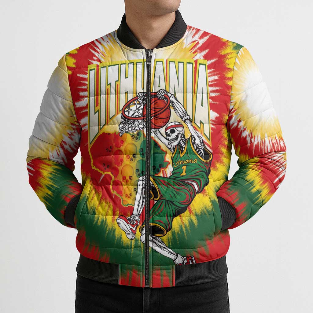 Custom Lithuania-Skeleton Power Dunk Bomber Puffer Jacket Tie Dye Style