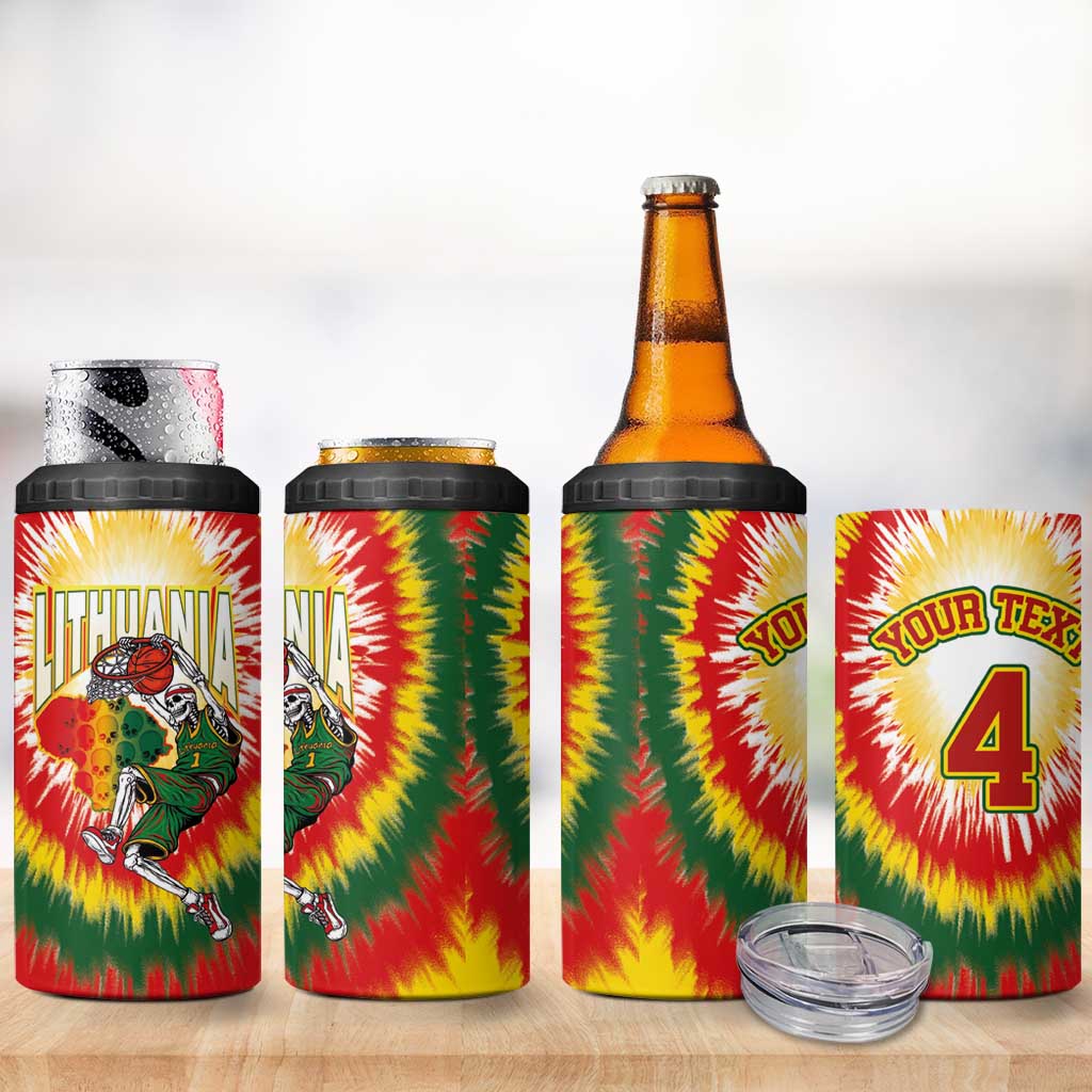 Custom Lithuania-Skeleton Power Dunk 4 in 1 Can Cooler Tumbler Tie Dye Style