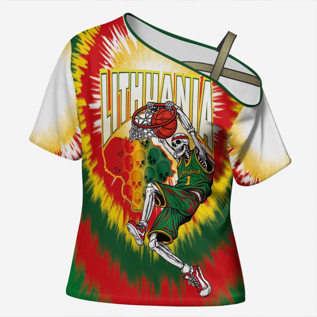 Custom Lithuania-Skeleton Power Dunk Cross Shoulder Shirt Tie Dye Style
