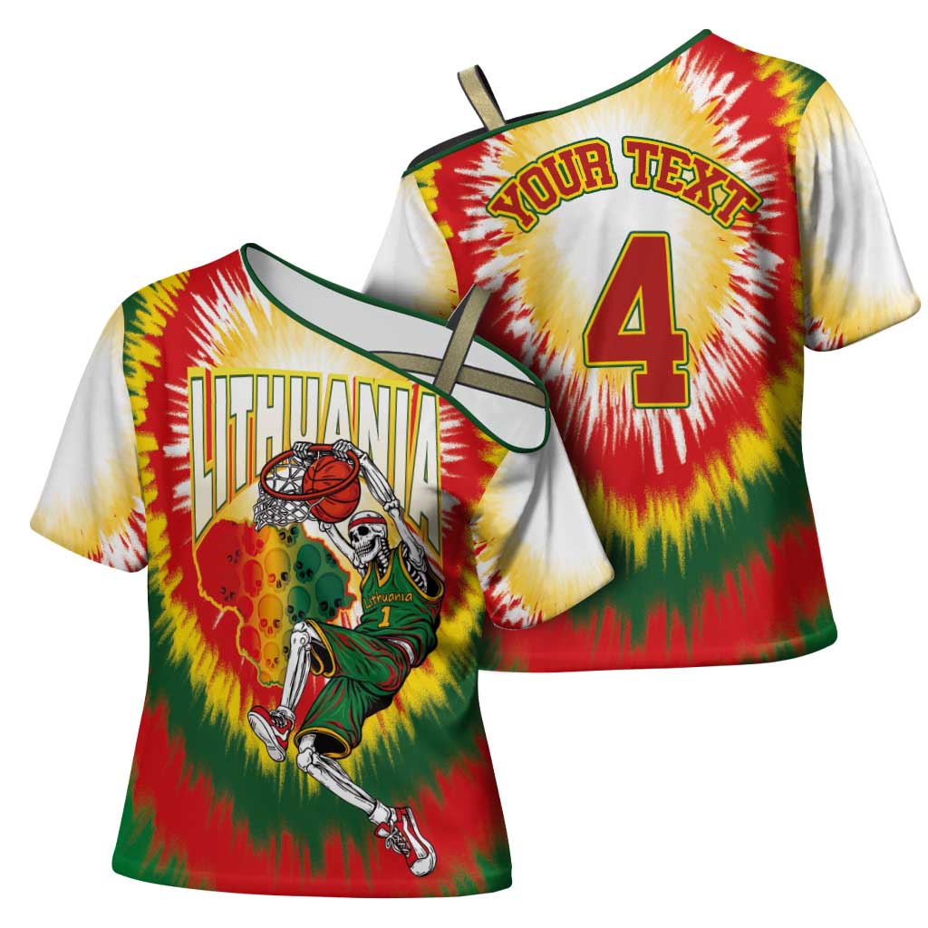 Custom Lithuania-Skeleton Power Dunk Cross Shoulder Shirt Tie Dye Style