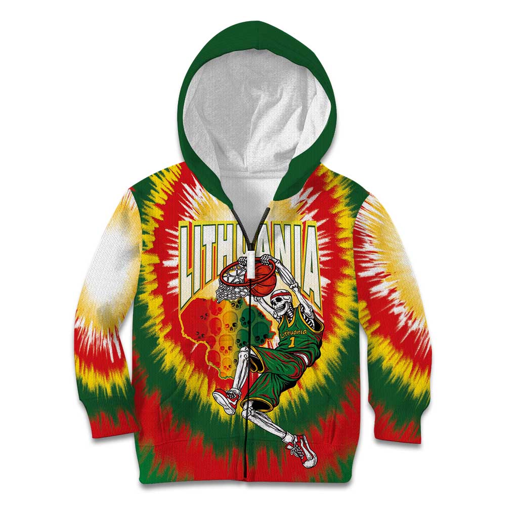 Custom Lithuania-Skeleton Power Dunk Kid Hoodie Tie Dye Style