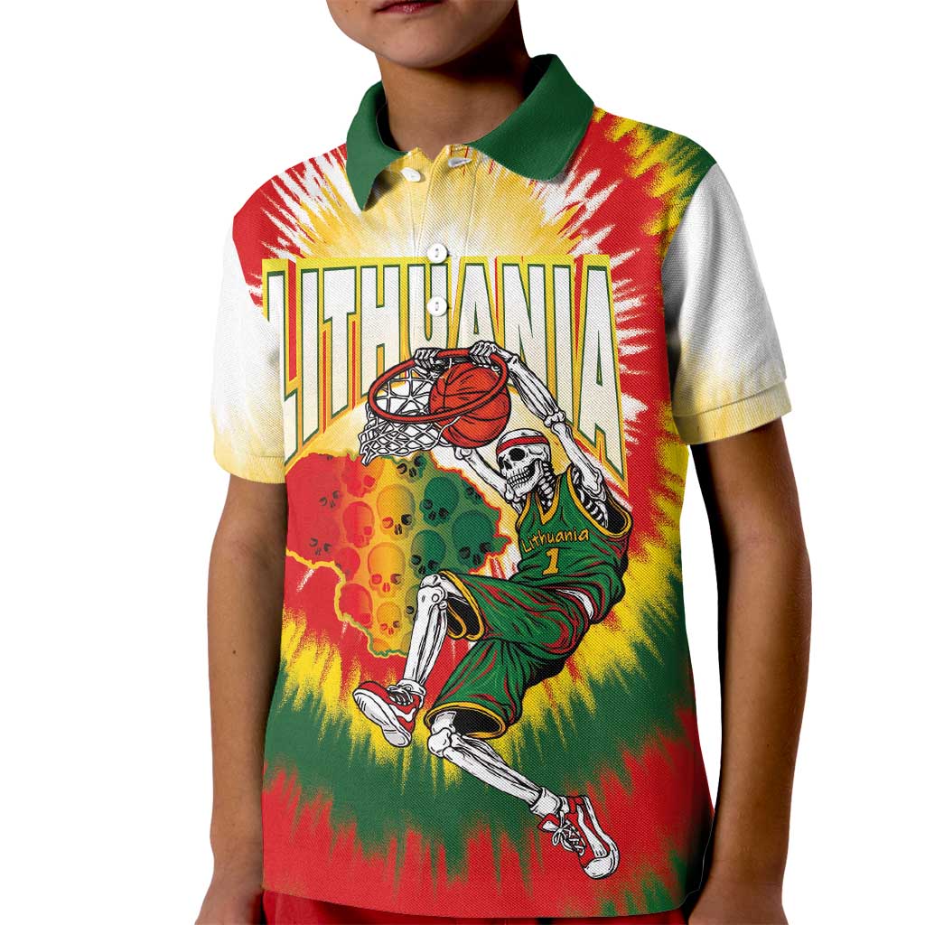 Custom Lithuania-Skeleton Power Dunk Kid Polo Shirt Tie Dye Style