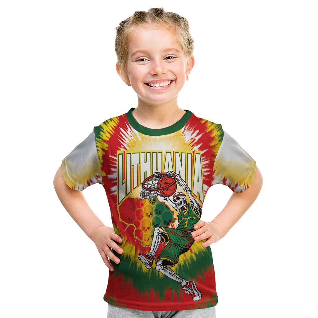 Custom Lithuania-Skeleton Power Dunk Kid T Shirt Tie Dye Style