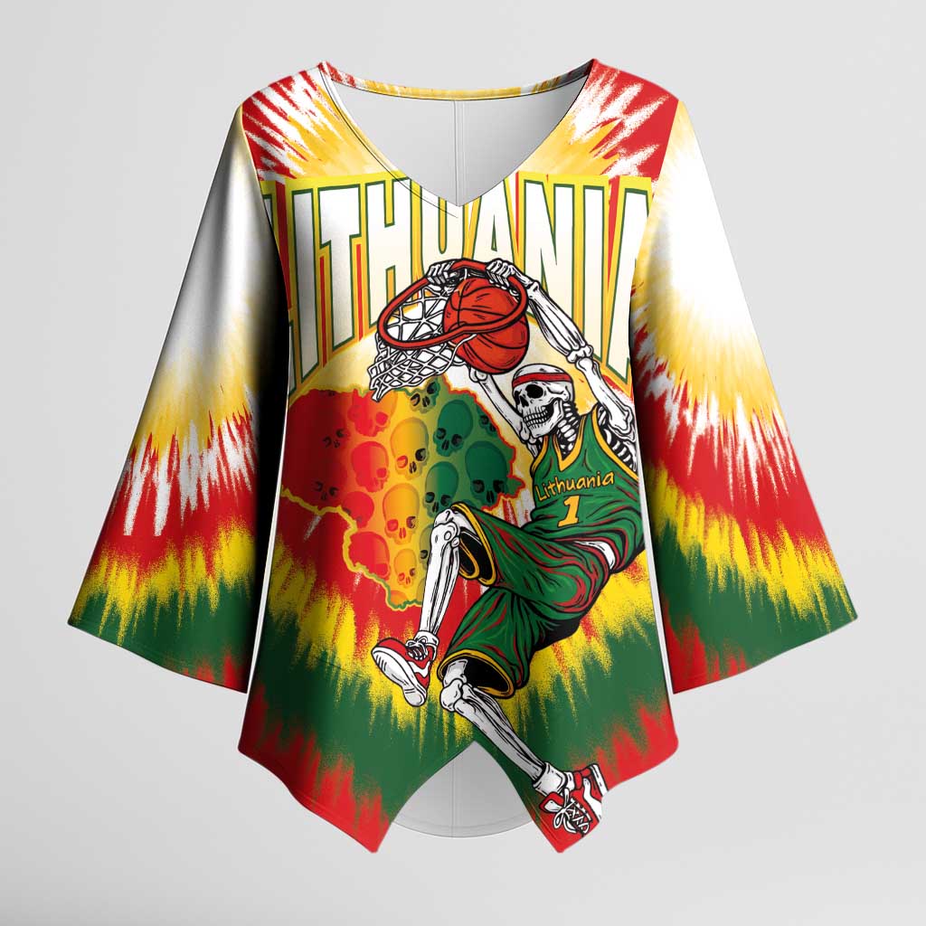 Custom Lithuania-Skeleton Power Dunk Kimono Sleeve Blouse Tie Dye Style